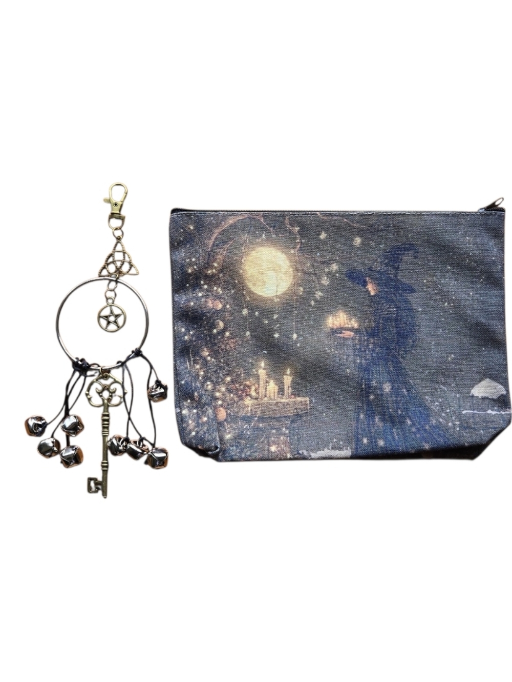 Celestial Witch Cosmetic Pouch with Witch Bells Bag Charm